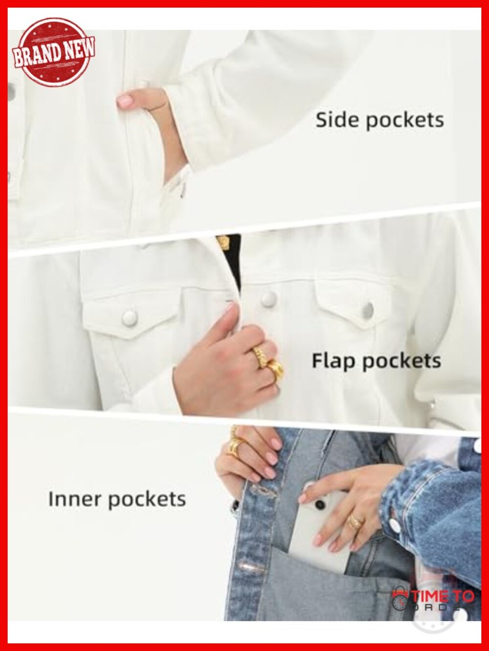 Button Up Denim Jacket with Pockets, Long Sleeve, Stretch Cotton - Picture 4 of 6